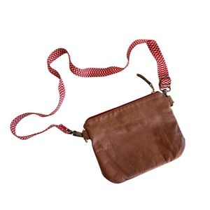 Gypsy Souls Brown Faux Leather Small Crossbody Bag Clutch Red Woven Strap